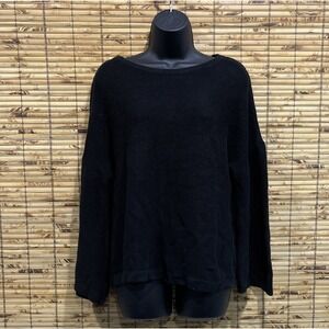 Sancia Sweater Womens L Black Textured Knit Mock Neck Minimal Chic Classic Cozy